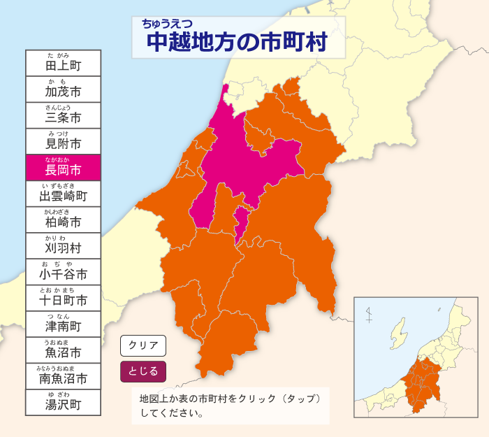 中越地方の市町村