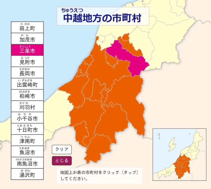 中越地方の市町村