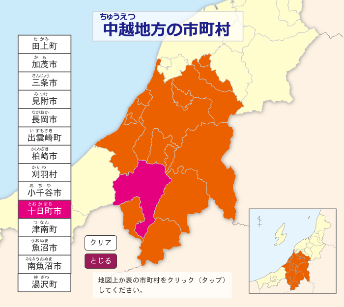 中越地方の市町村